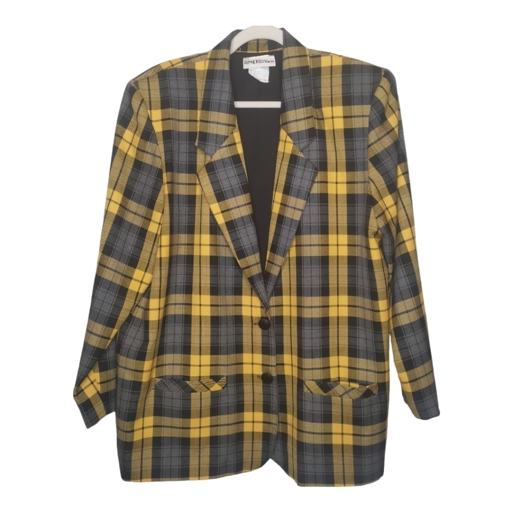 Split Decision Vintage Yellow Gray Plaid‎ Blazer Clueless 90s Preppy Y2K